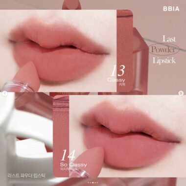 2 màu son Bbia Last Powder Lipstick #13 Classy và Bbia Last Powder Lipstick #14 So Classy
